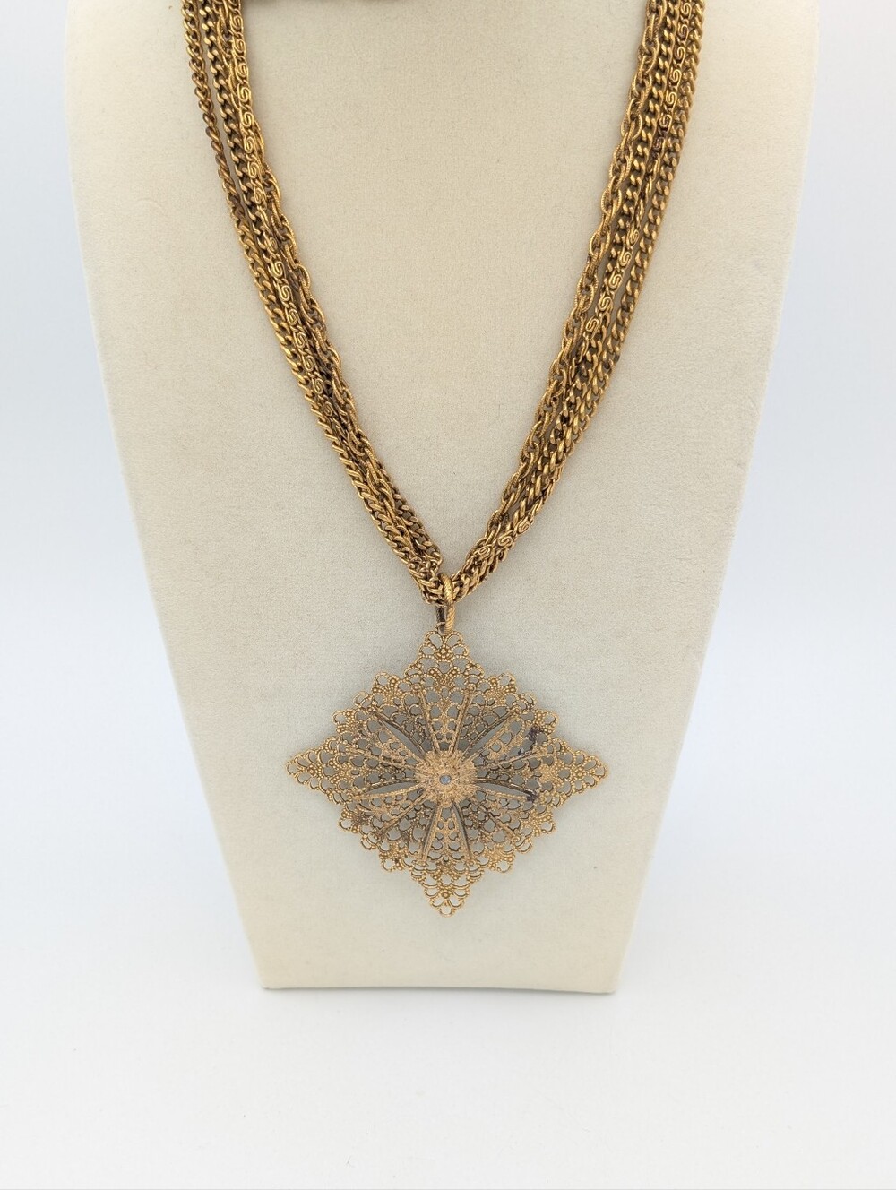 Goldette Statement Filigree Pendant On Multi-Strand Necklace